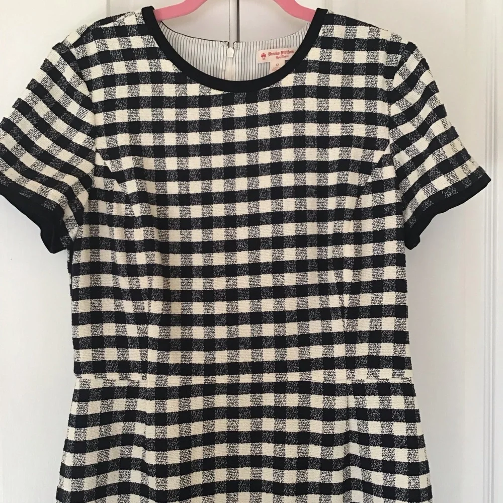 Brooks Brothers Navy and White Gingham Short Sleeve Dress with Contrast Trim - Picture 2 of 5